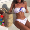 Women Dot Swimsuit Push Up Bandeaukini Padded Bra Swimwear