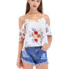Women Floral Camis Half Sleeve Straps Cold Shoulder Chiffon Top