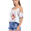 Women Floral Camis Half Sleeve Straps Cold Shoulder Chiffon Top - Image 4