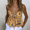 Women Floral Camis Straps Knotted Stretch Top