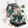 Women Floral Print Lace Cami Top And Shorts Sleepwear