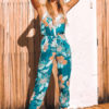 Women Floral Sleeveless Adjustable Straps Straight Leg Jumpsuit
