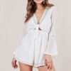 Women Lace Deep V Romper Bow Transparent Casual Playsuit - Image 9