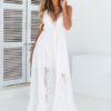 Women Maxi Dress Backless Lace Patch Sleeveless Chiffon Dress