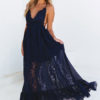 Women Maxi Dress Backless Lace Patch Sleeveless Chiffon Dress - Image 3