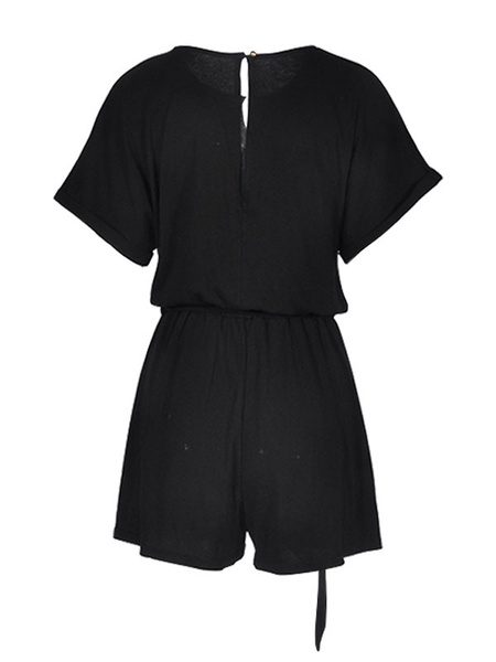 Women Romper Short Sleeve Bateau Neck Casual Playsuit - Image 9