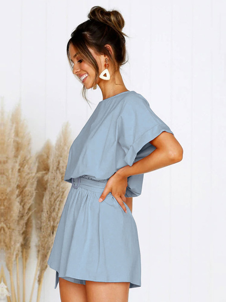 Women Romper Short Sleeve Bateau Neck Casual Playsuit - Image 2