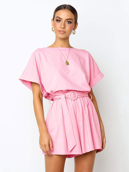 Women Romper Short Sleeve Bateau Neck Casual Playsuit - Image 3