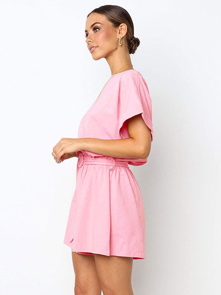 Women Romper Short Sleeve Bateau Neck Casual Playsuit - Image 5