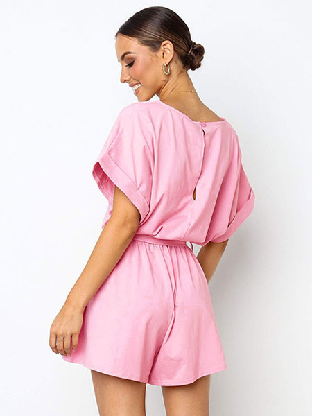 Women Romper Short Sleeve Bateau Neck Casual Playsuit - Image 4