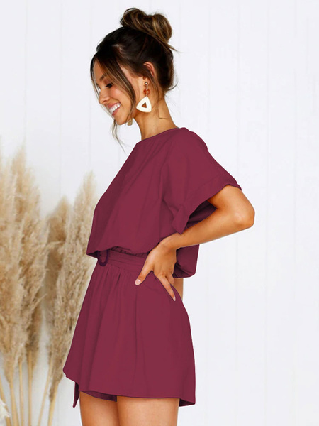 Women Romper Short Sleeve Bateau Neck Casual Playsuit - Image 6