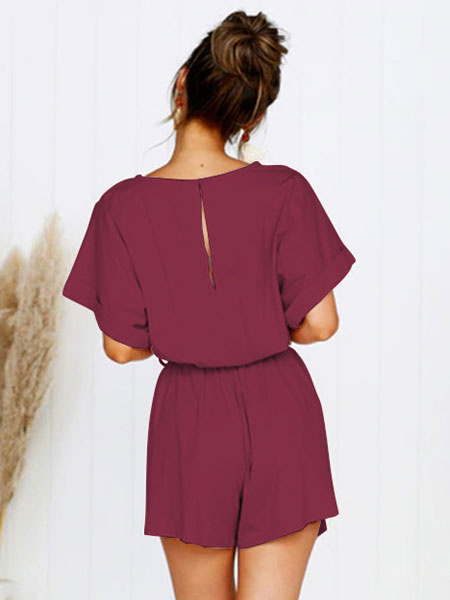 Women Romper Short Sleeve Bateau Neck Casual Playsuit - Image 7