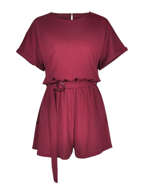 Women Romper Short Sleeve Bateau Neck Casual Playsuit - Image 10