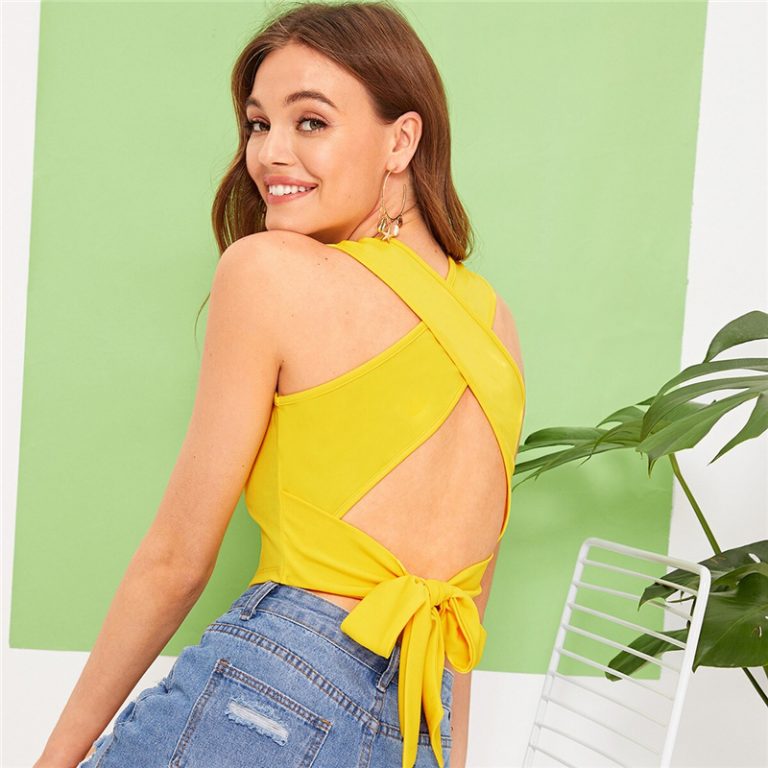 Women Sexy Criss-cross Tie Back Crop Tank Top