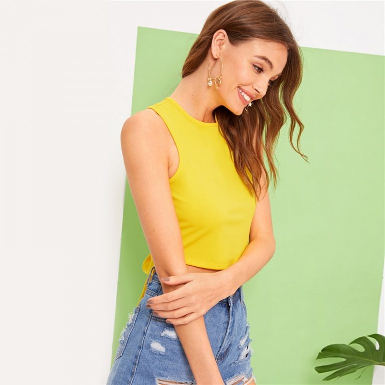 Women Sexy Criss-cross Tie Back Crop Tank Top - Image 4