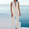 Women Sexy Sheer Sleeveless Straight Leg Jumpsuit