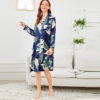 Women Tropical Print Button Up Pocket Night Dress - Image 2