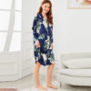 Women Tropical Print Button Up Pocket Night Dress - Image 3