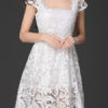 Women's Lace Dress Square Neck Cap Sleeve Wavy Hem Pleated Short Flare Dress - Image 2