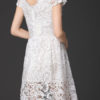Women's Lace Dress Square Neck Cap Sleeve Wavy Hem Pleated Short Flare Dress - Image 3