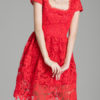 Women's Lace Dress Square Neck Cap Sleeve Wavy Hem Pleated Short Flare Dress - Image 4