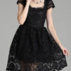 Women's Lace Dress Square Neck Cap Sleeve Wavy Hem Pleated Short Flare Dress - Image 5