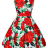Women Floral Rose Print Sweetheart Sleeveless Pleated Vintage Dress