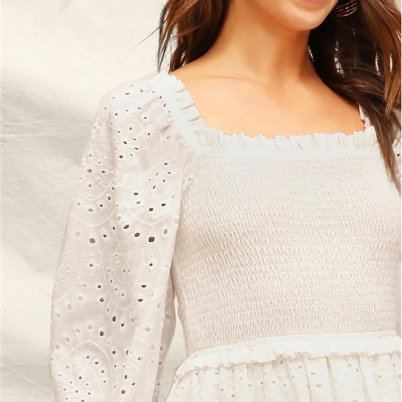 Women Square Neck Bishop Sleeve Dress - Image 3