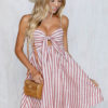 Women Rainbow Stripe Strapes Knotted Mini Dress