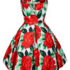 Women Floral Rose Print Sweetheart Sleeveless Pleated Vintage Dress - Image 2