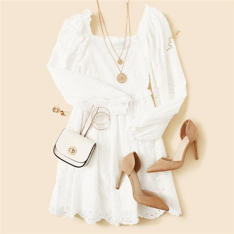 Women Square Neck Bishop Sleeve Dress - Image 2