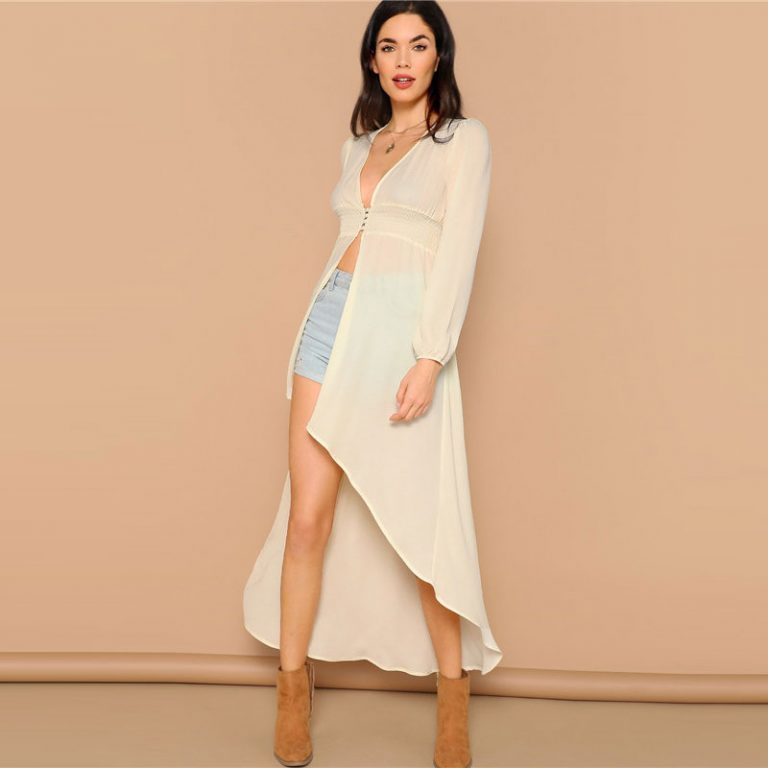 Bohemian Asymmetrical Hem Vacation Beach Long Kimono - Image 3