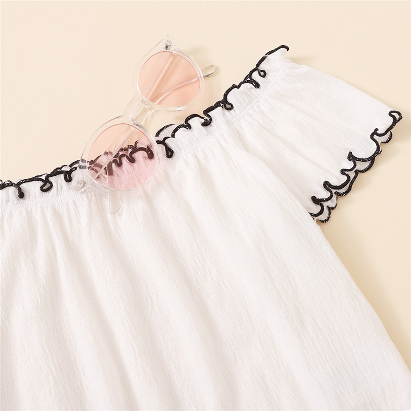 Boho Lettuce Trim Off Shoulder Crop Top Contrast Binding Strapless Tshirts - Image 7