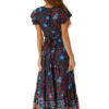 Boho Maxi Dress Short Sleeve V Neck Knotted Floral Dress - Image 3