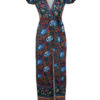 Boho Maxi Dress Short Sleeve V Neck Knotted Floral Dress - Image 4