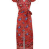 Boho Maxi Dress Short Sleeve V Neck Knotted Floral Dress - Image 8