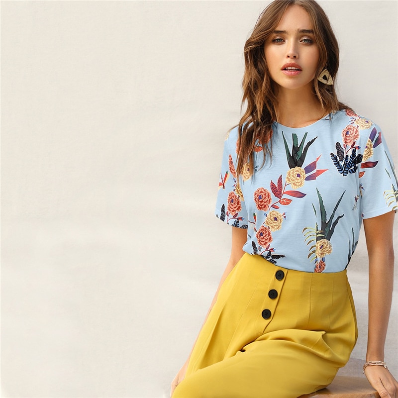Botanical Print Casual Stylish Basic Top T Shirt