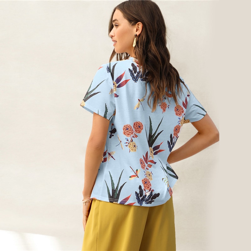 Botanical Print Casual Stylish Basic Top T Shirt - Image 2