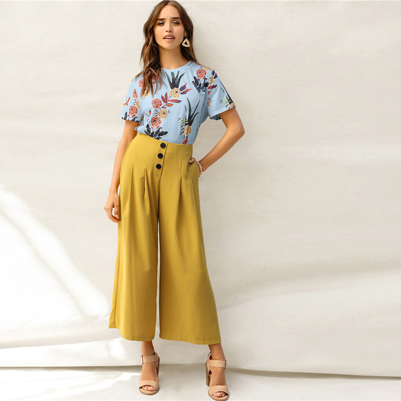 Botanical Print Casual Stylish Basic Top T Shirt - Image 3