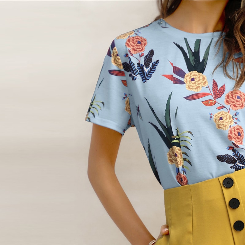 Botanical Print Casual Stylish Basic Top T Shirt - Image 4