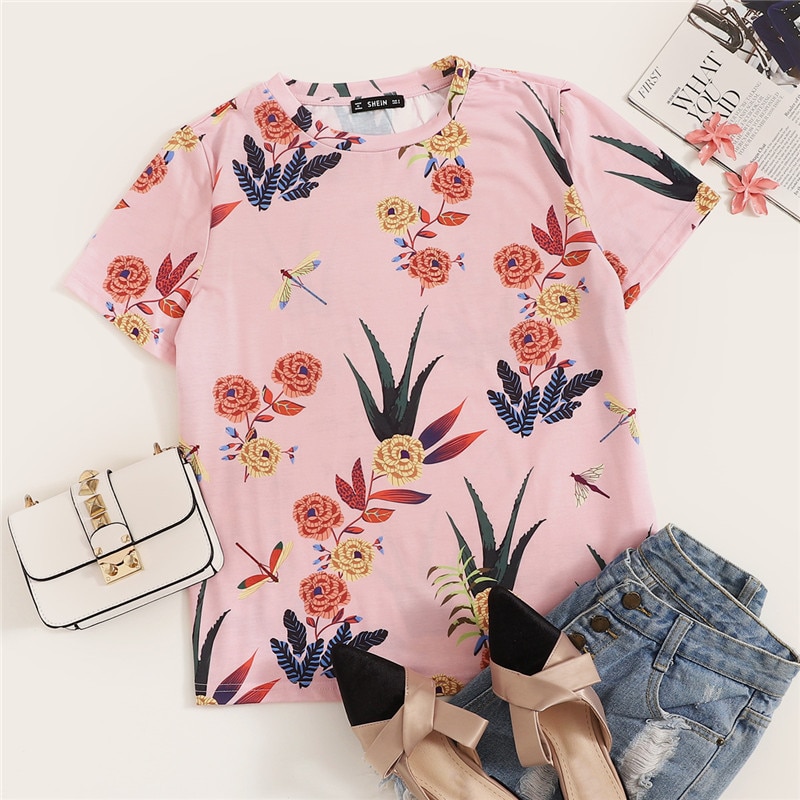 Botanical Print Casual Stylish Basic Top T Shirt - Image 5