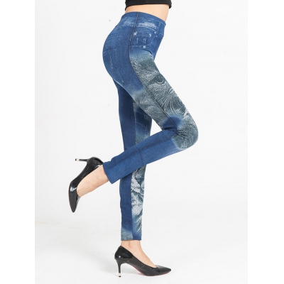 Cat Print Faux Denim Pants - Image 2