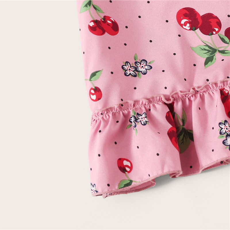 Women Cherry Print Crop Cami Top and Long Pants Sleeveless Sleepwear Pajama Sets - Image 4