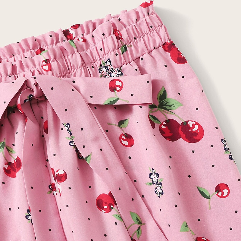 Women Cherry Print Crop Cami Top and Long Pants Sleeveless Sleepwear Pajama Sets - Image 5