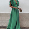 Chiffon Maxi Dress Plunging Evening Dress Sleeveless Cascading  Dress