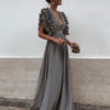 Chiffon Maxi Dress Plunging Evening Dress Sleeveless Cascading  Dress - Image 4