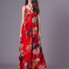 Chiffon Maxi Dress Women Long Dress Lace Up V Neck Floral Print Dress