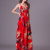 Chiffon Maxi Dress Women Long Dress Lace Up V Neck Floral Print Dress - Image 6