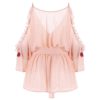 Cold Shoulder Embroidery Surplice Blouse - Image 4