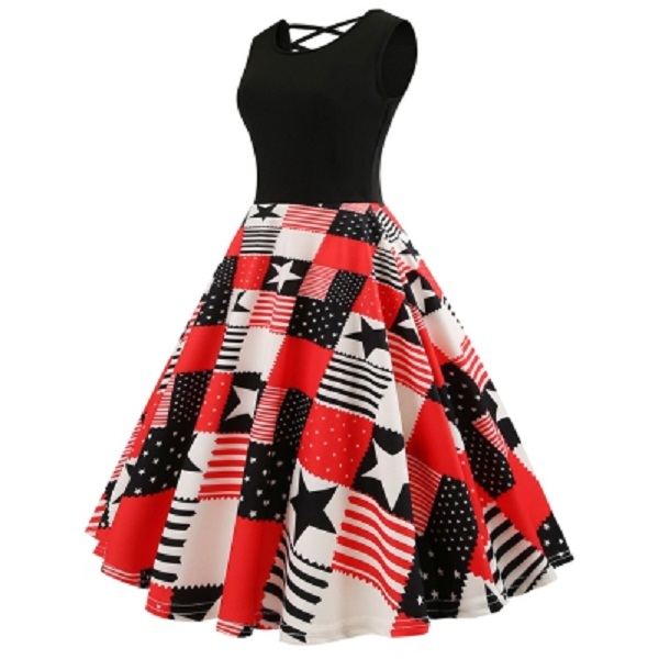Criss Cross American Flag Print Flare Dress - Image 2